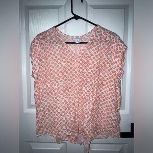 Liz Claiborne women top blouse orange print short sleeves V neck X-Large